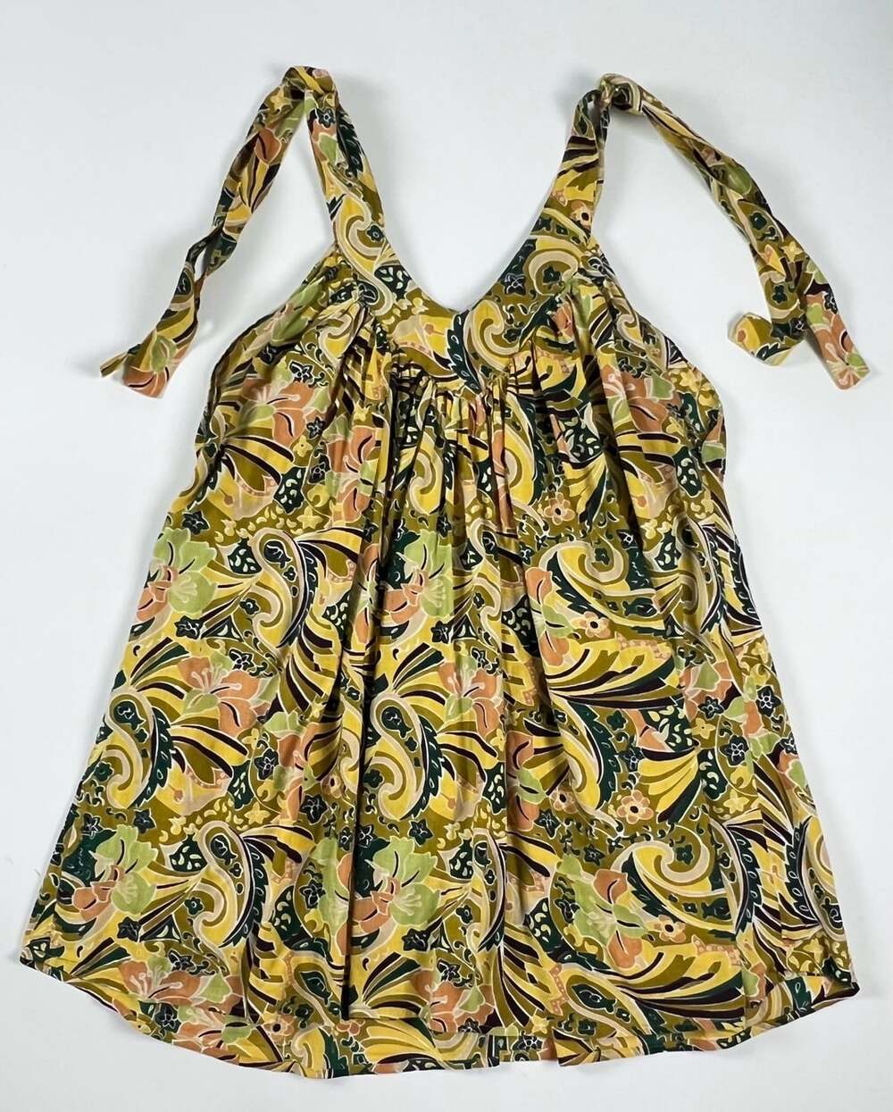 Erica Brooke Collection Plus Size 26 Yellow Green Floral Paisley Tie Strap Dress